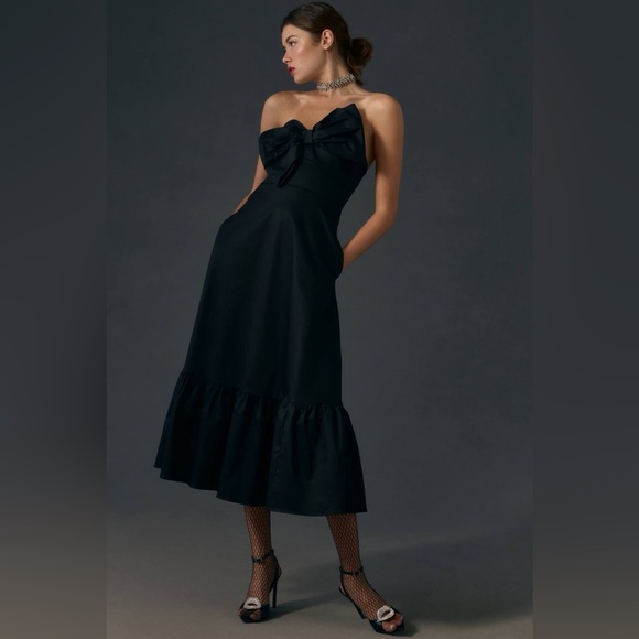 Hutch Bow Tie Strapless Maxi Dress Black Ruffle Hem Size 10 - Picture 1 of 11